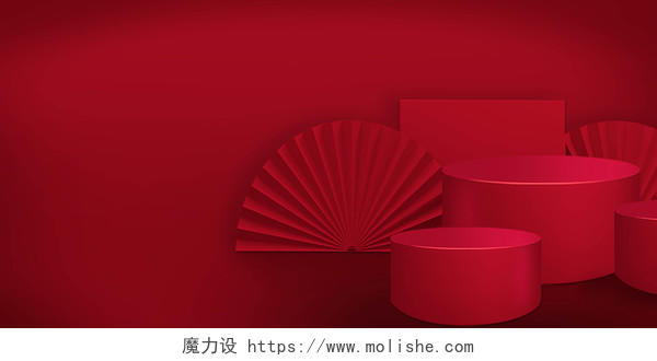 深红色新年春节年货节展台展板背景